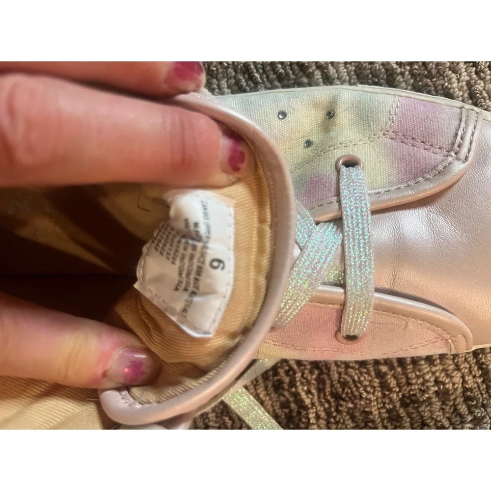 Childrens Place Girls Tie Dye Rhinestone High Top Sneakers Pink Pastel Size 6